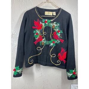 Design‎ Options Philip Jane Gordon Womens Cardigan Cardinals Wreath Ramie Small